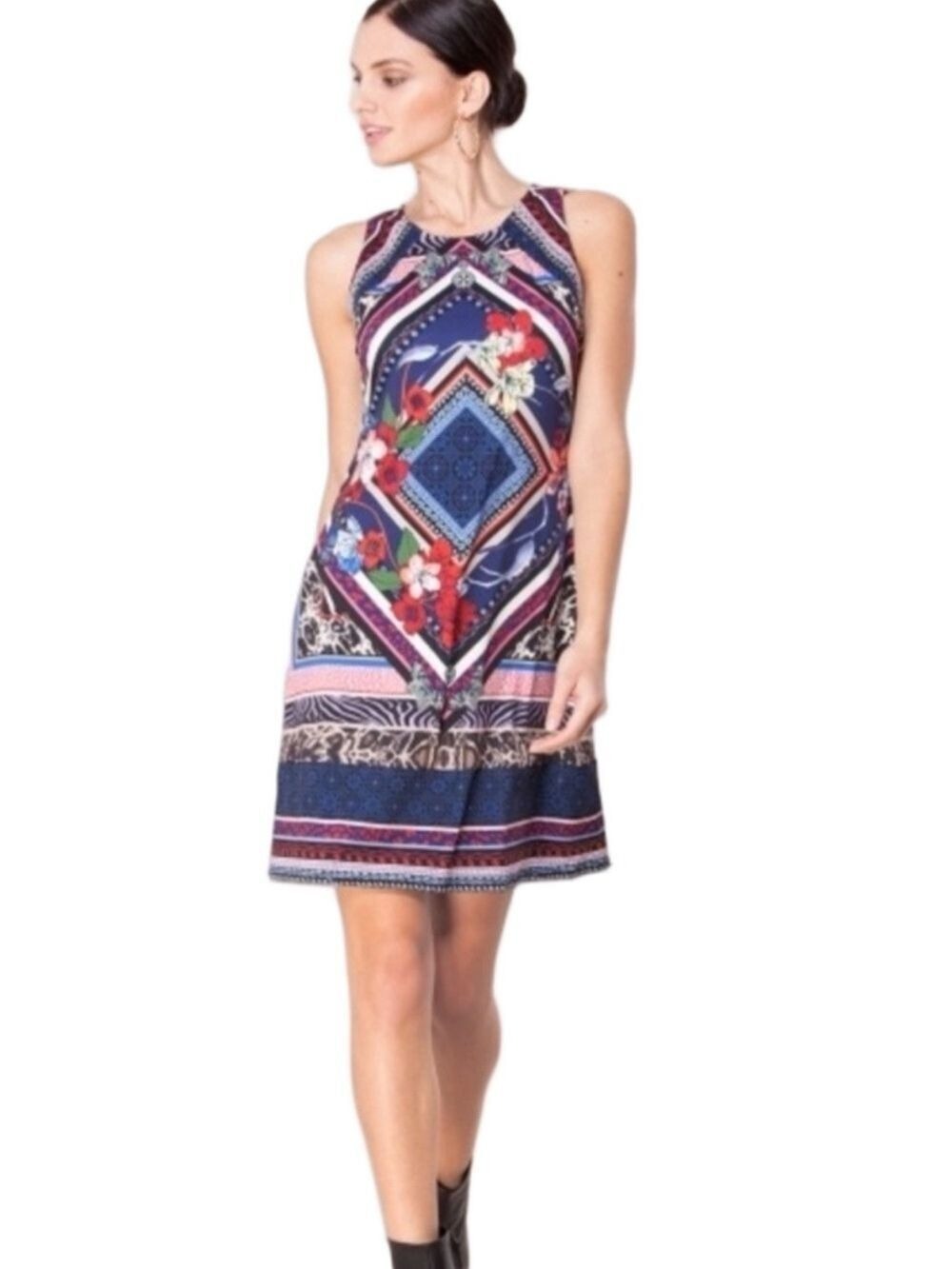 Hale Bob Donata Dress Sleeveless Mixed Print Small